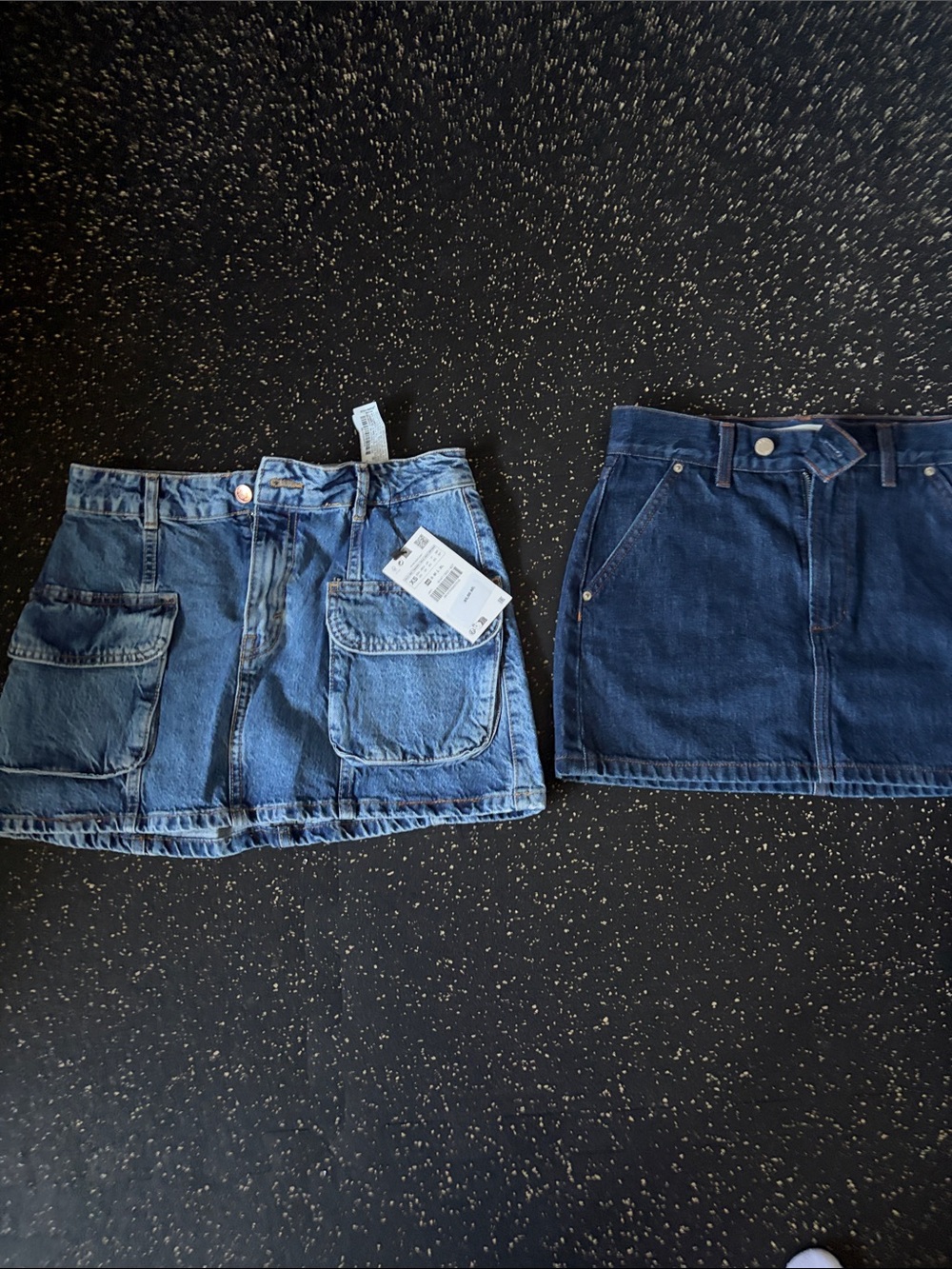 Denim Forum Two-Tone Denim Mini Skirts - Light Blue & Dark Blue
